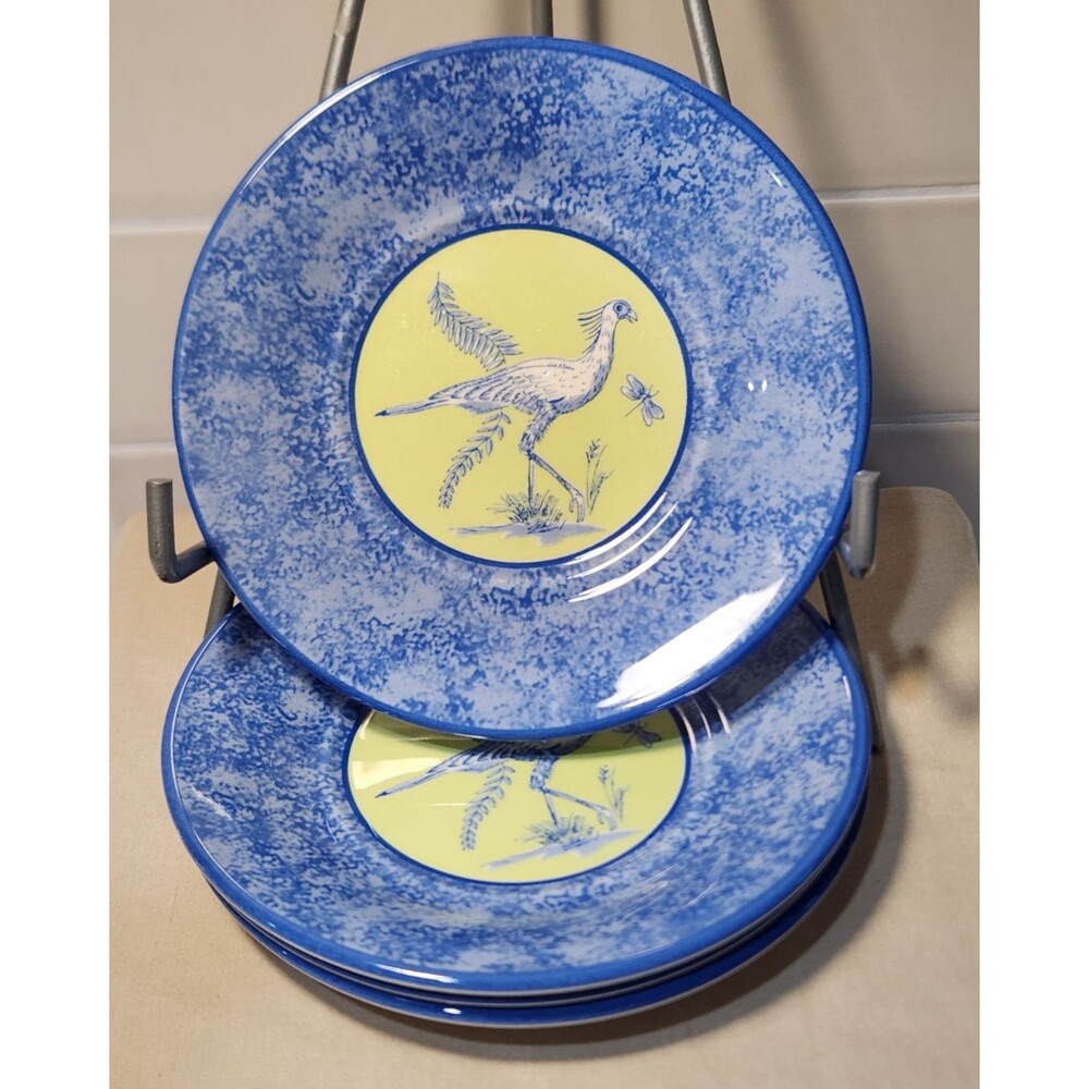 Set Of 4 Lynn Chase African Inspirations Saucers Dessert Plates 6¼" Blue Yellow